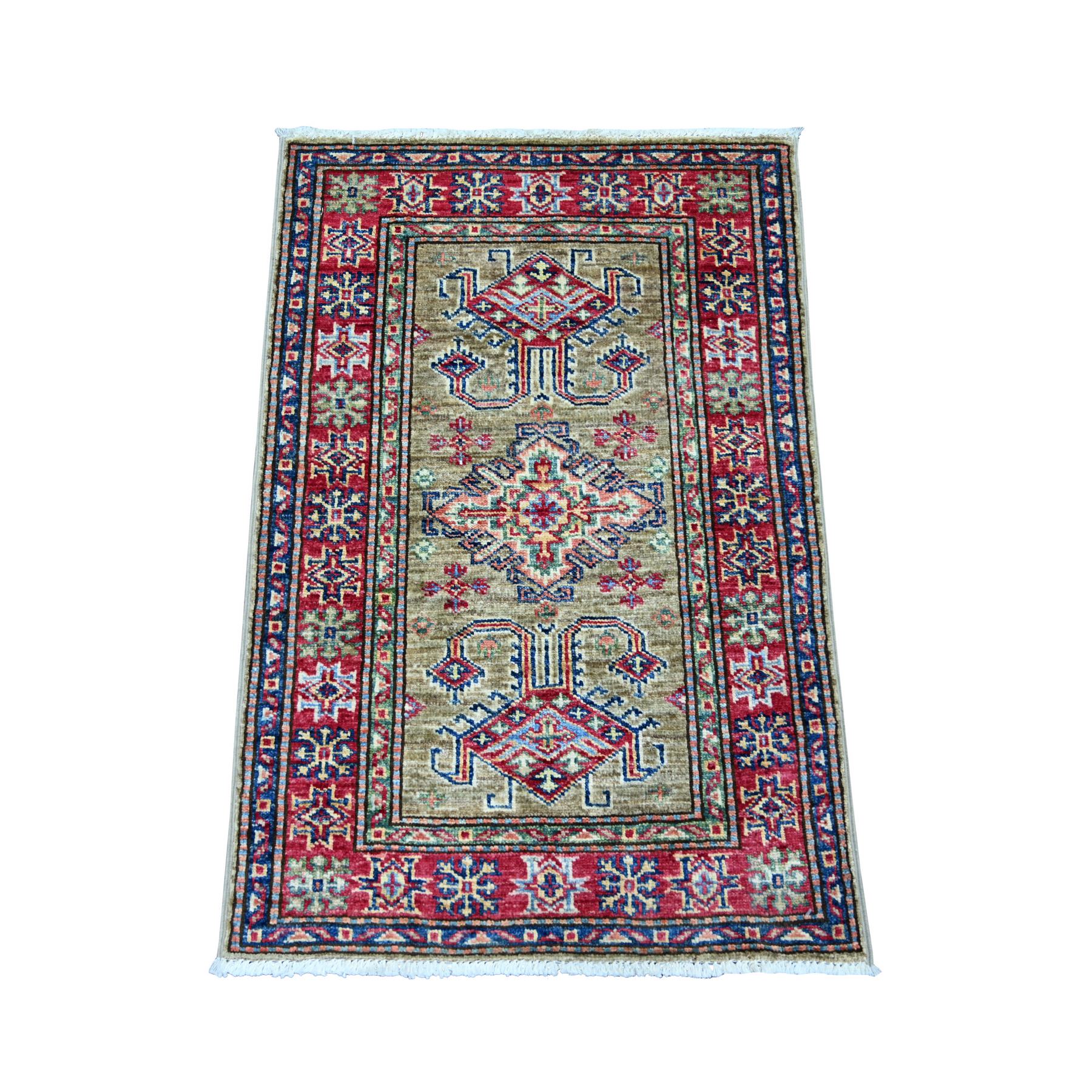 Stone Gray, Afghan Super Kazak with Tribal Medallions Design, Hand Knotted, Pure Wool, Vegetable Dyes, Sample, Mat, Oriental Rug